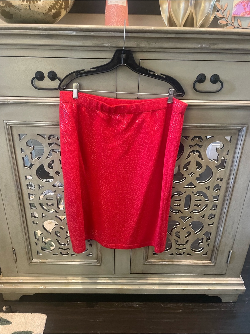 St. John Evening Red Sequin Pencil Skirt